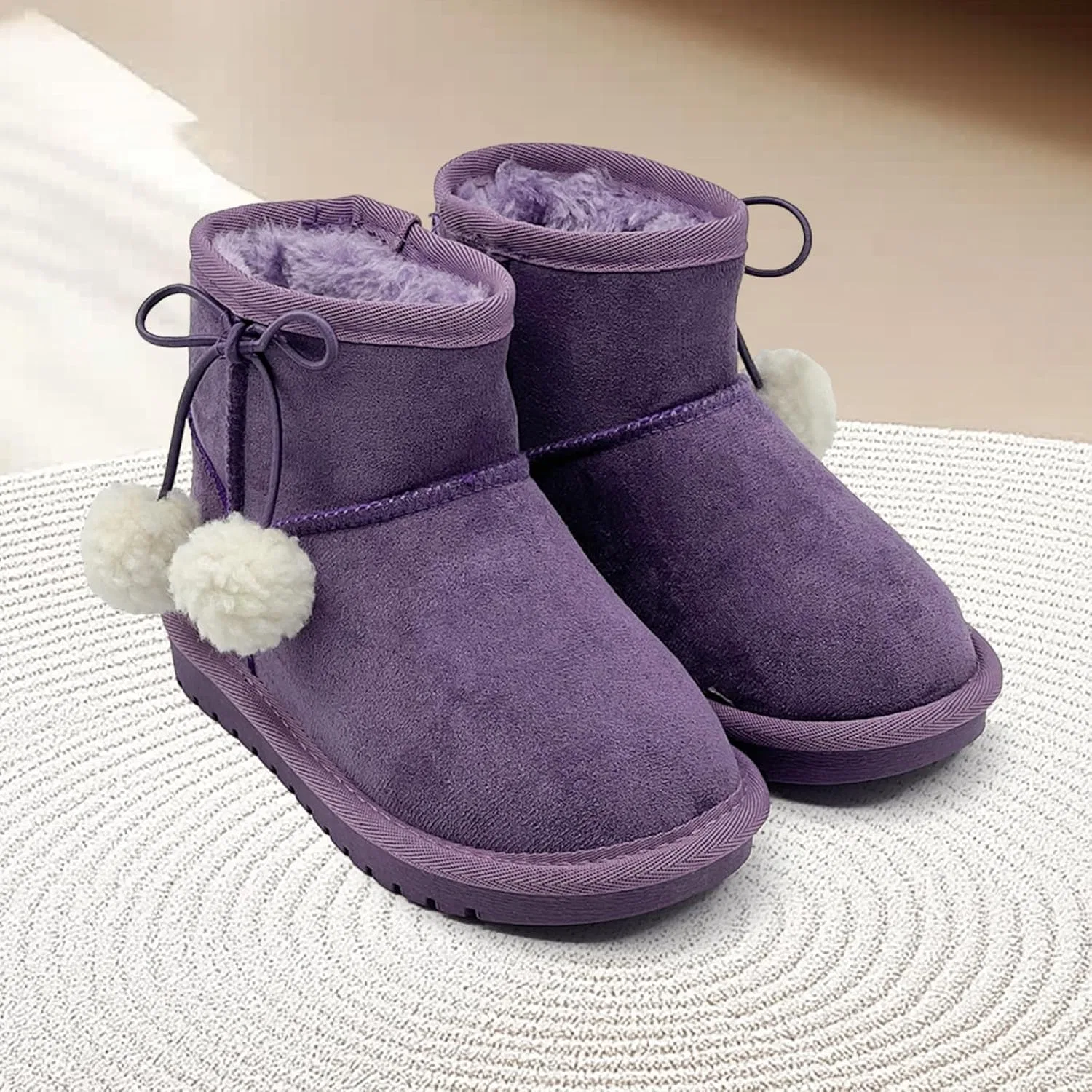 Детские зимние сапоги для девочек и мальчиков с мехом, модель nzzoo, Purple — фото 3