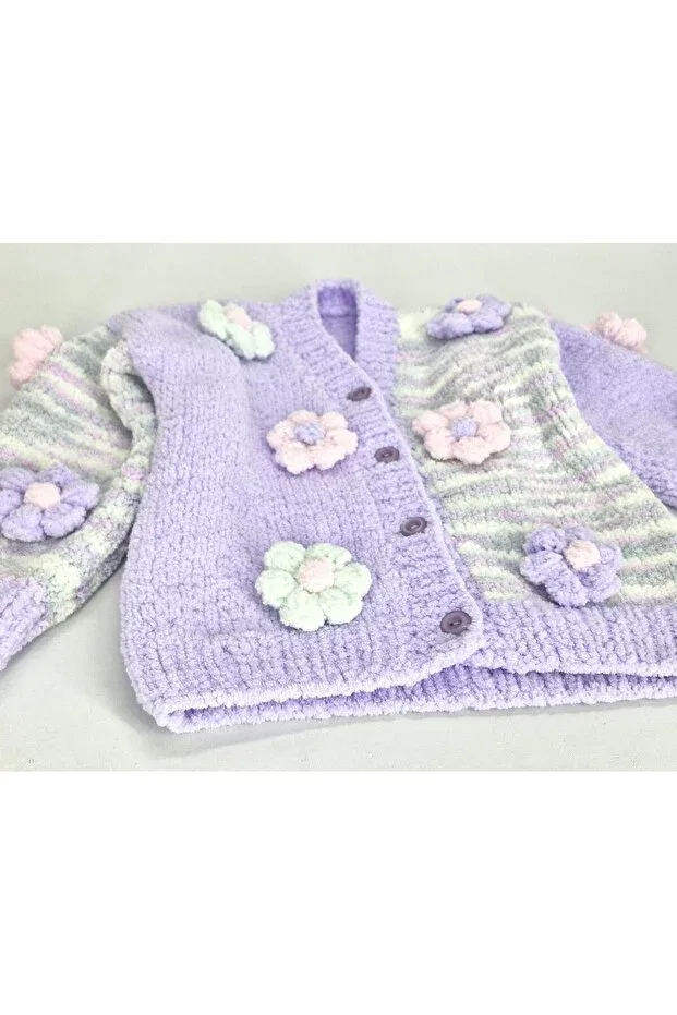 Детский кардиган для девочек с принтом Hand Knitted Soft Plush Cloudy Evitle, Lilac — фото 3