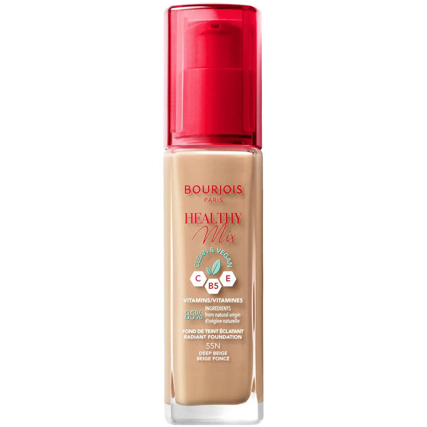 

Веганская осветляющая основа 55 глубокий бежевый Bourjois Healthy Mix Clean, 30 мл