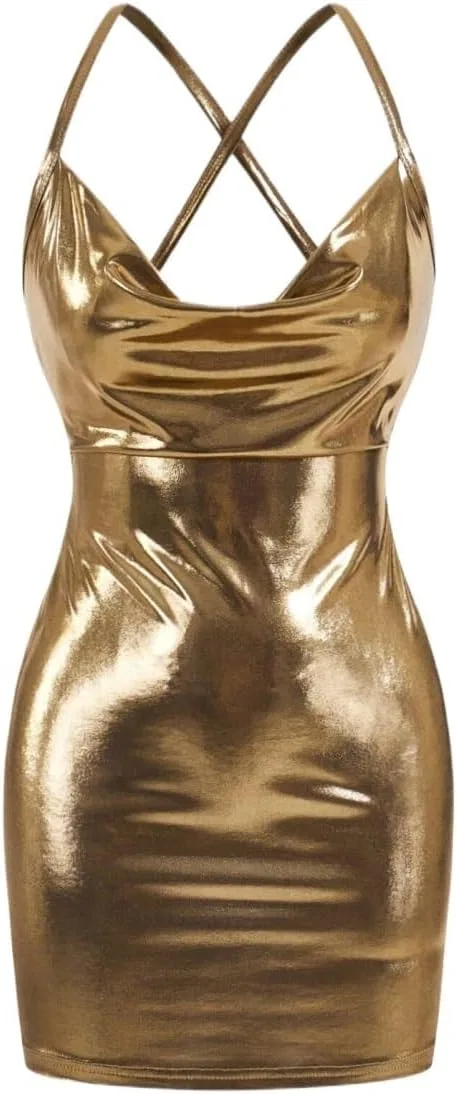 Женское мини-платье-камея с открытой спиной, Gold