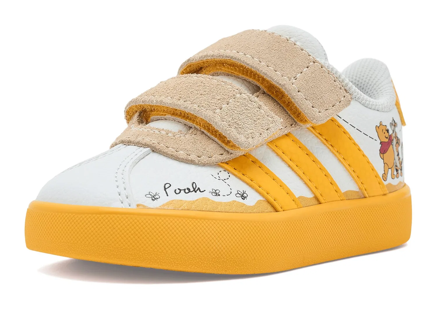 Кроссовки Disney Vl Court 3.0 Hook & Loop (для младенцев и малышей) Adidas Kids, Off-white/Crew Yellow/Black