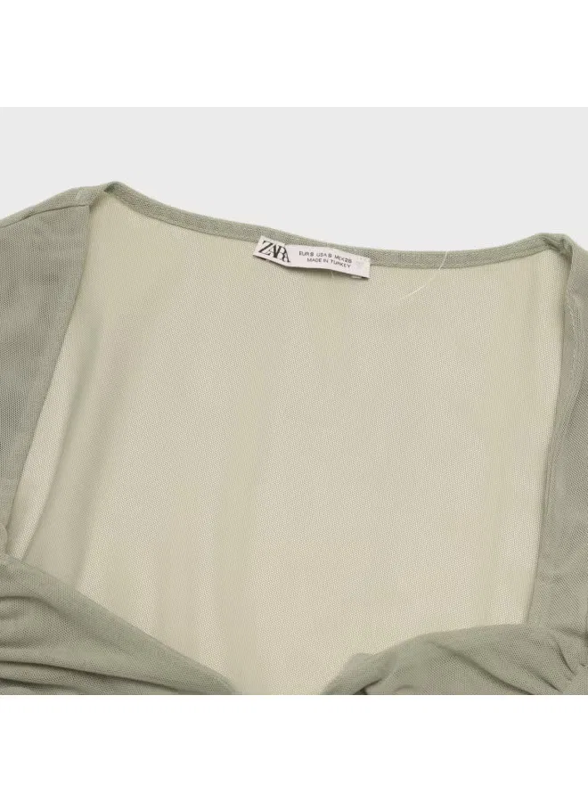 Блузка с длинным рукавом с завязками Zara, бобовый зеленый — фото 4