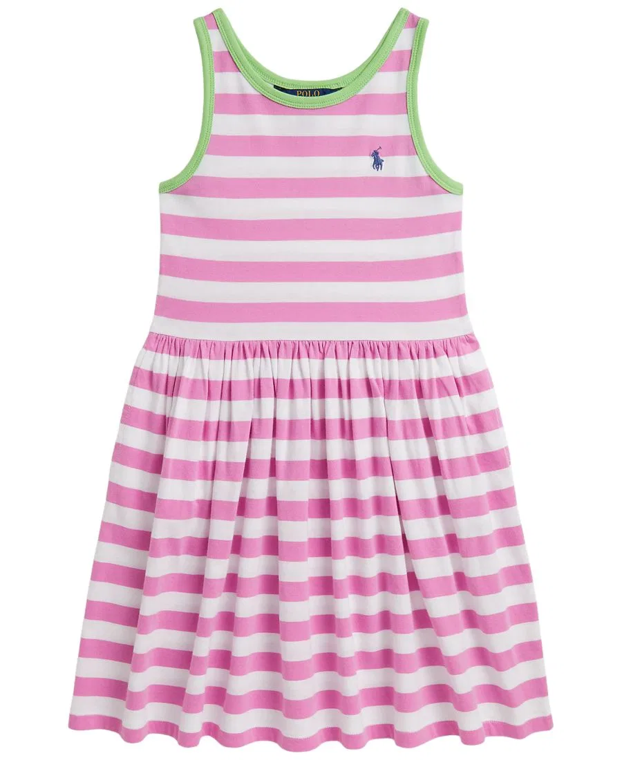 Платье из хлопкового джерси без рукавов с контрастной отделкой Polo Ralph Lauren, Pink/White — фото 4