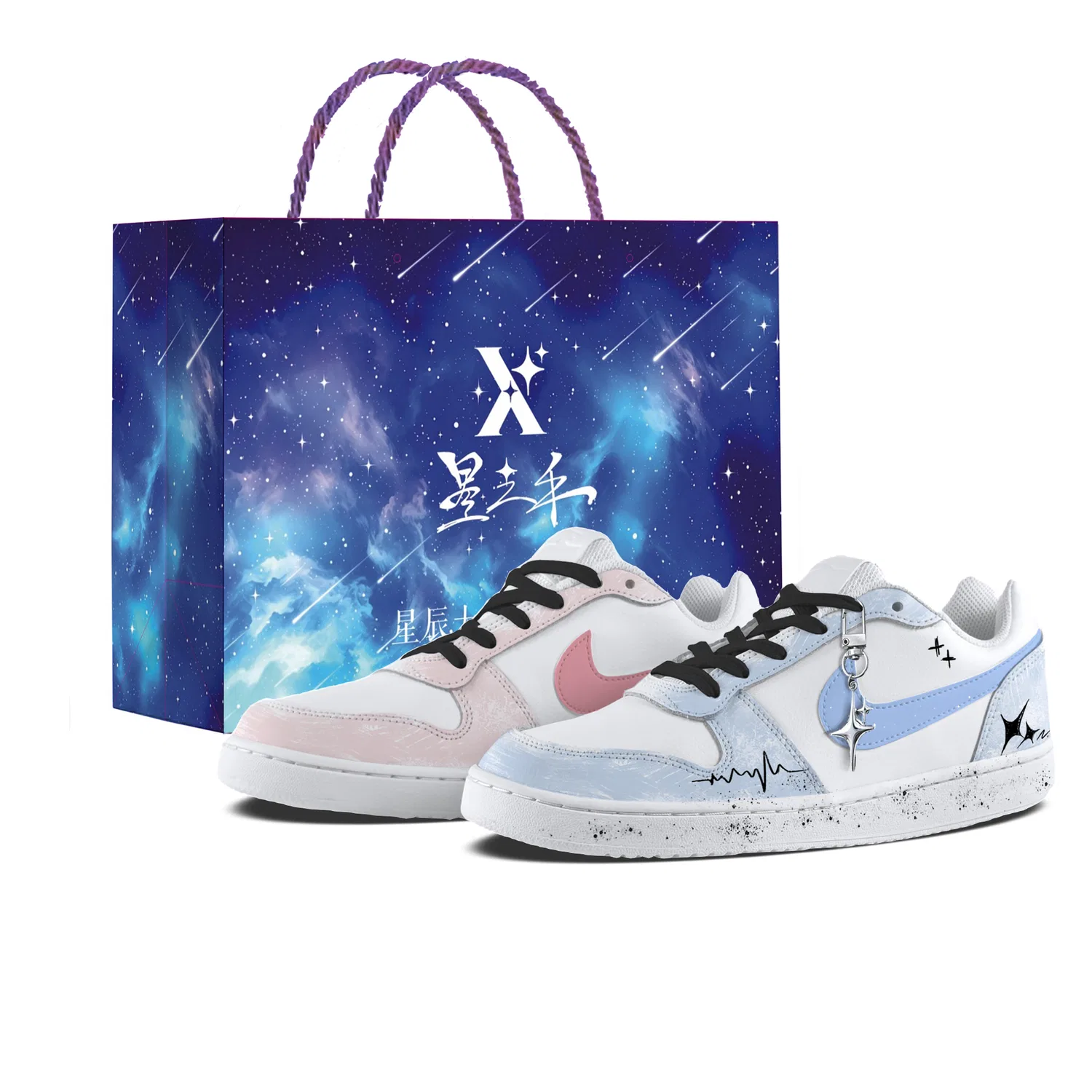 Детский скейтборд-кроссовок с принтом кота EBERNON, Nike, Blue Pink Mismatched