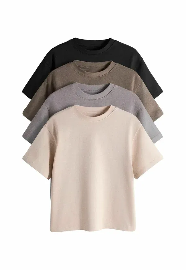 Футболка хлопковая Basic T-shirt The Set, Brown, Grey, черный/коричневый/серый