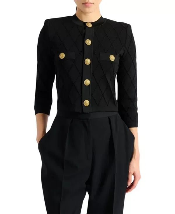Женский вязаный кардиган укороченный Balmain, черный