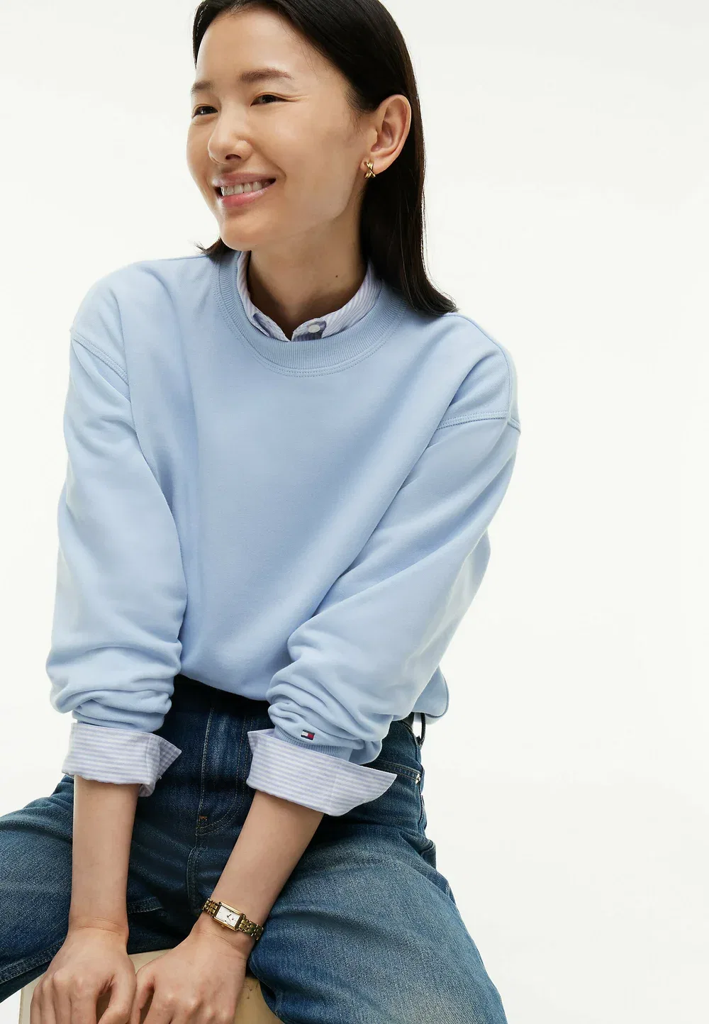Толстовка с круглым вырезом и логотипом в тон ткани - толстовка Tommy Hilfiger, Sky Blue — фото 4