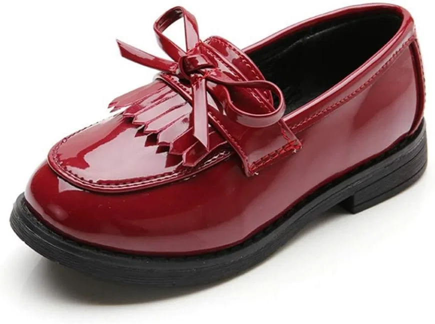 Детские туфли-лоферы для девочек с кисточкой TangDao, Wine Red