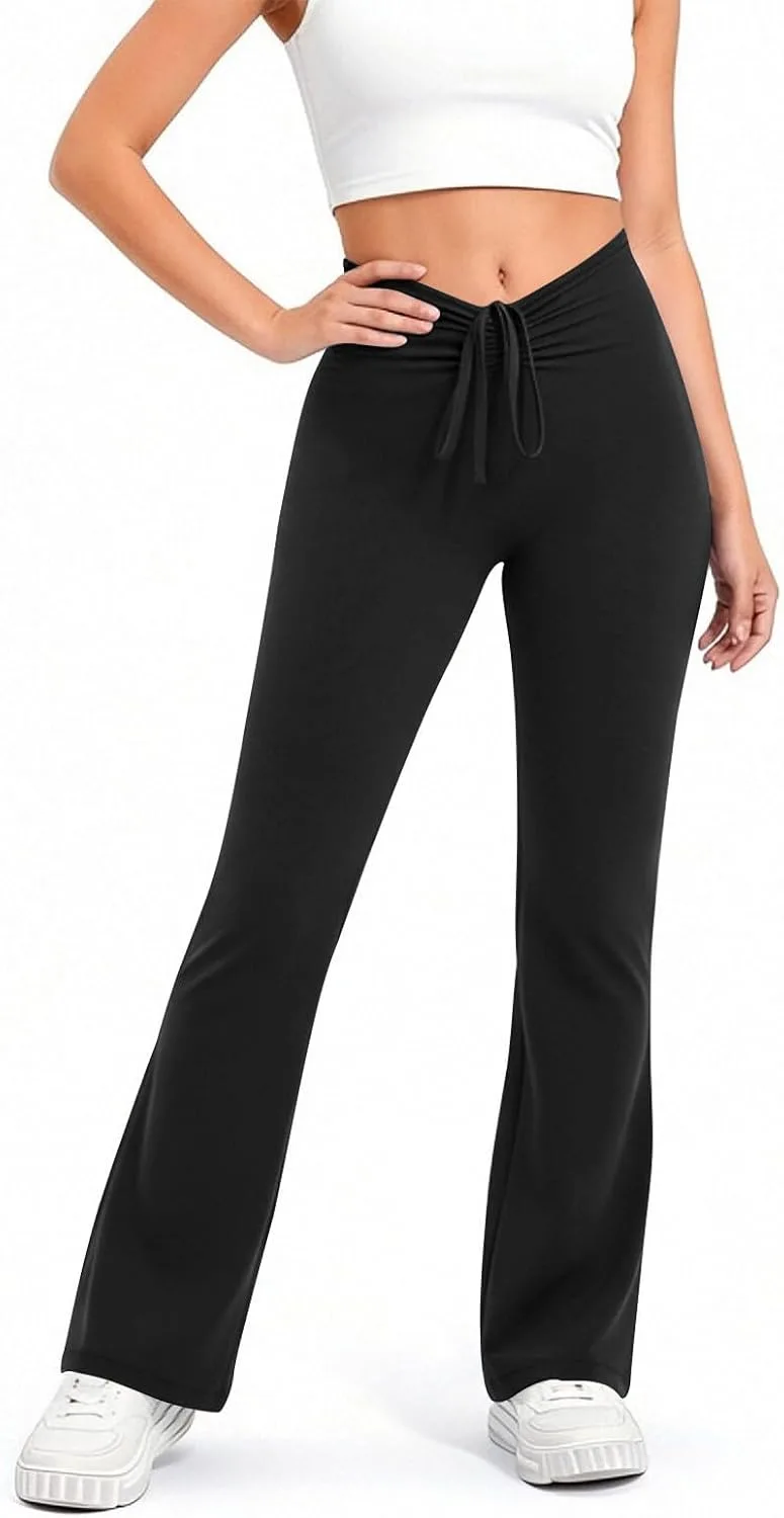 

Женские фларе леггинсы для йоги с кружевной шнуровкой, без переднего шва, с высокой талией и контролем живота