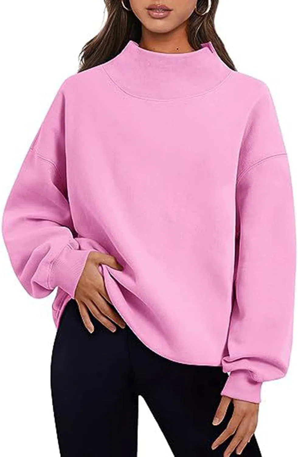 Женский свитшот с высоким воротом, свободного кроя, без капюшона, #D-pink