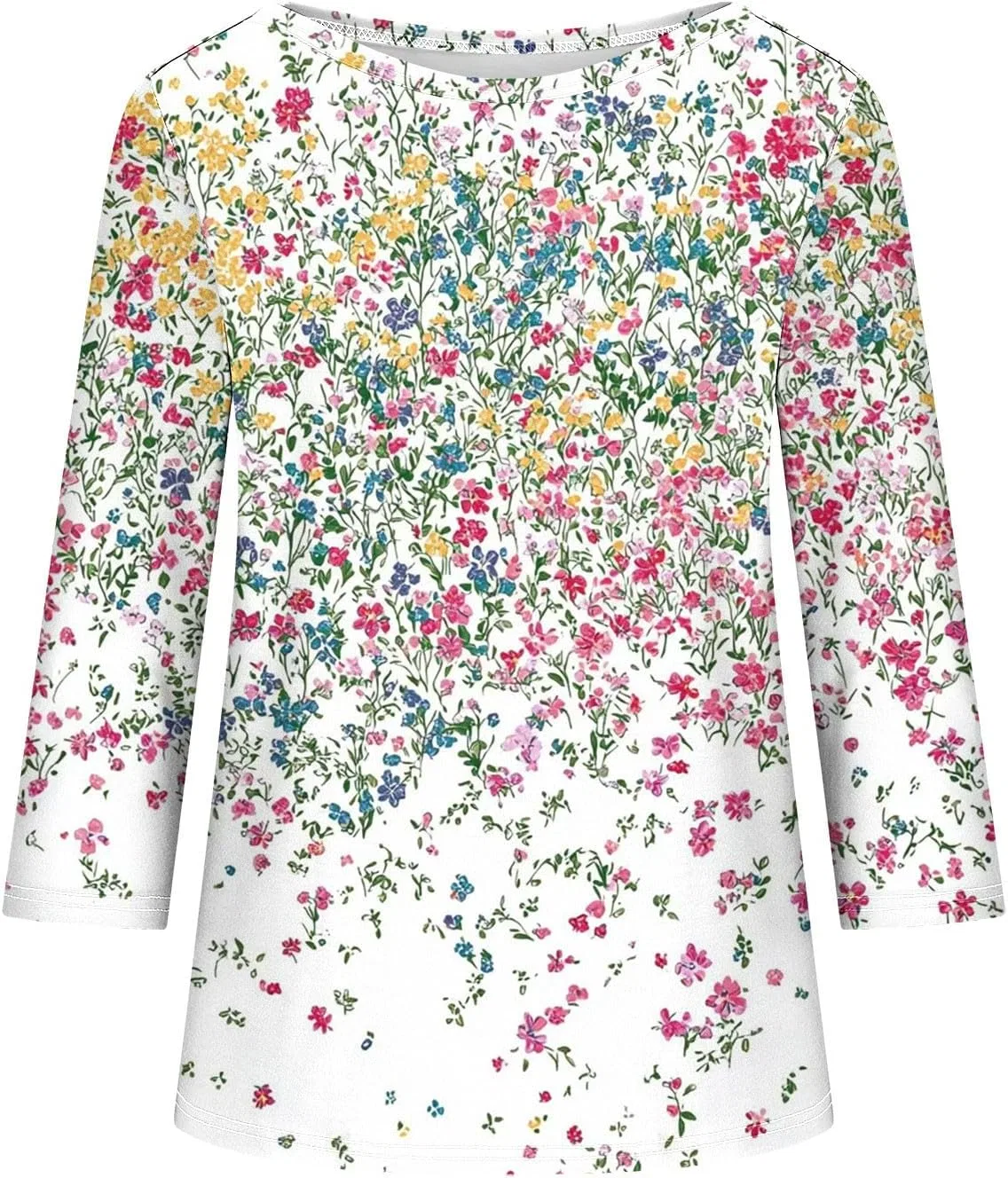 Женская туника с цветочным принтом, 3/4 рукав, Plus Size, White — фото 4