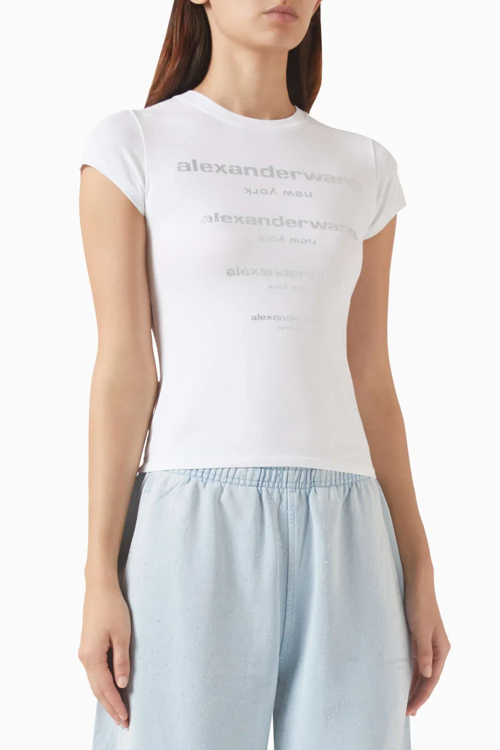 Футболка хлопковая Crystal Logo Alexander Wang, белый