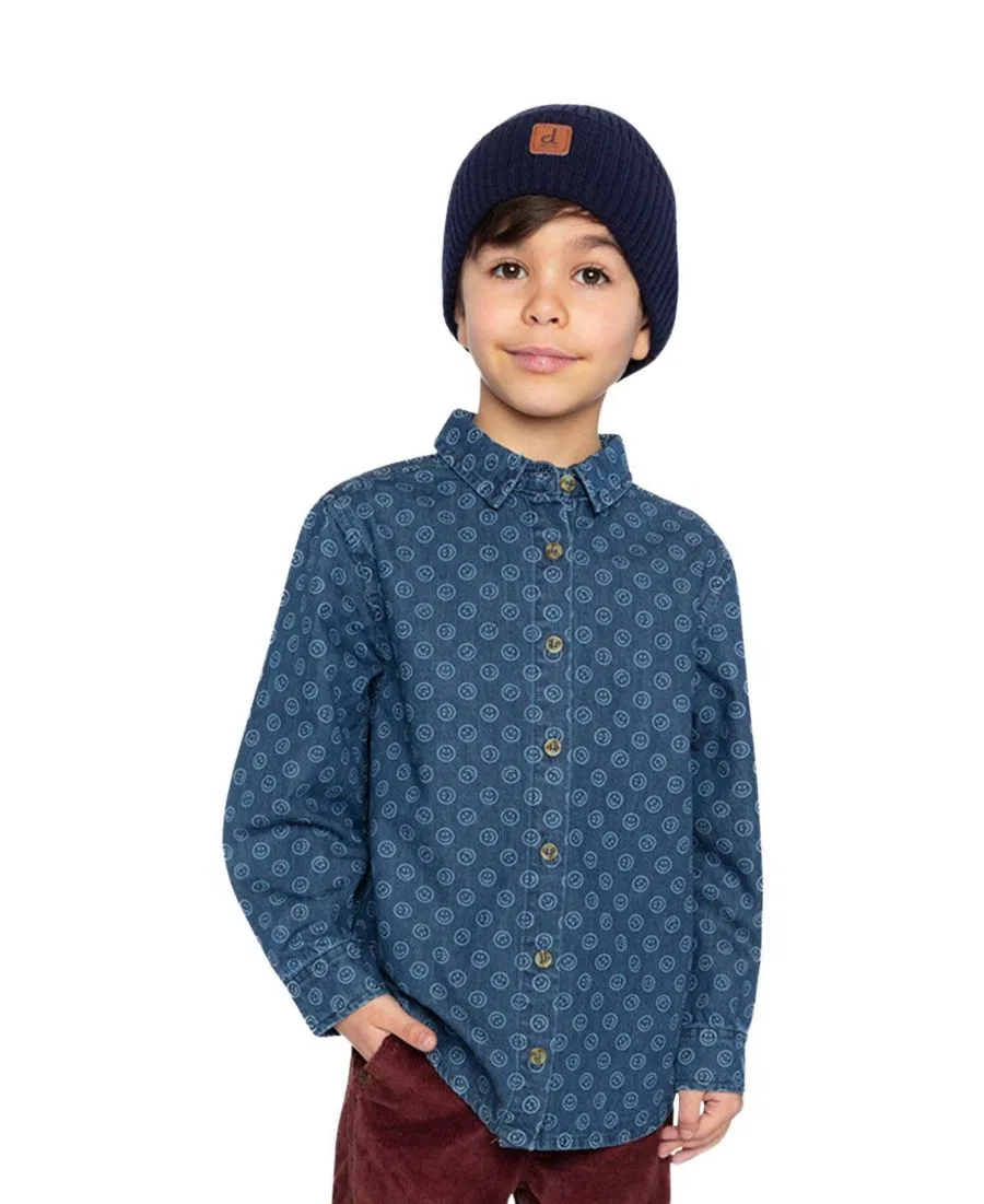 Рубашка из шамбре с принтом Varsity League Deux par Deux, Blue Smiley Print — фото 3