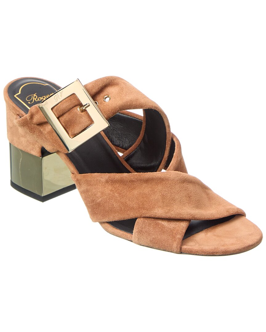 Roger Vivier Podium Замшевые сандалии, коричневый