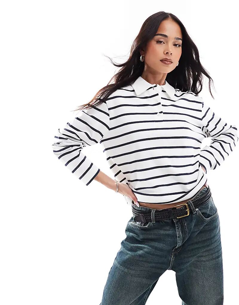 

ONLY полосатое поло с длинными рукавами в белом и темно-синем цветах