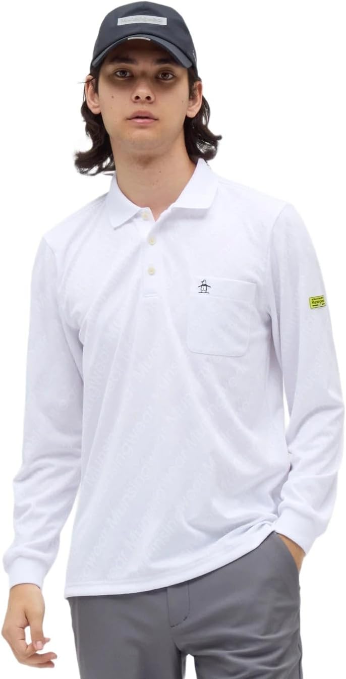 

Мужская рубашка-поло Manning Wear MG5FLS25M с длинным рукавом, жаккардовым логотипом, впитывающая пот, быстросохнущая, эластичная, для игры в гольф Munsingwear, белый