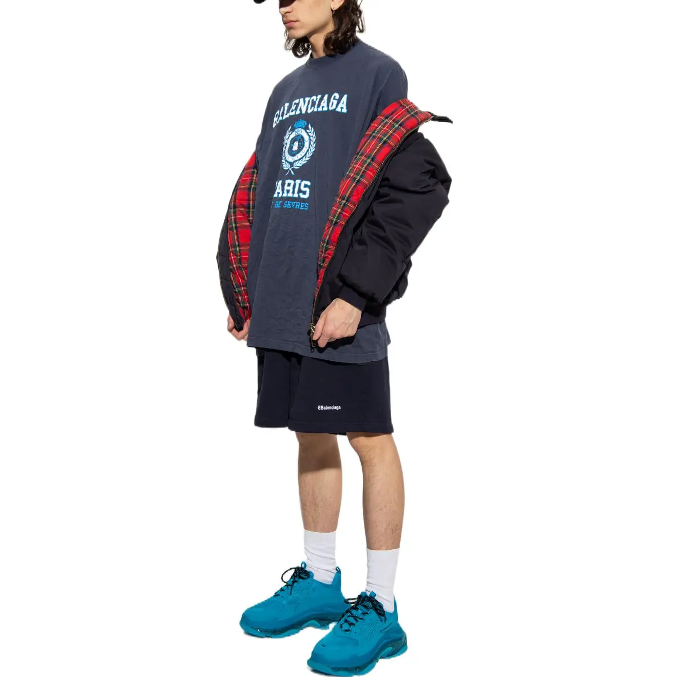 Футболка с мятым принтом College Crest Balenciaga, темно-синий — фото 3