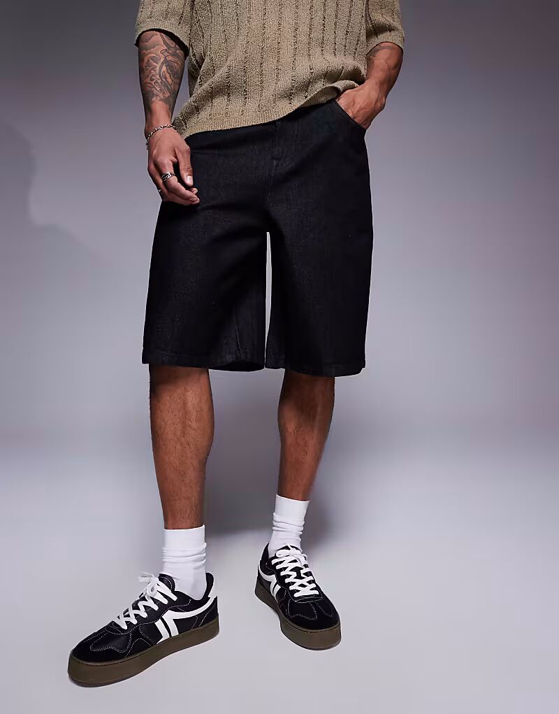 

ASOS DESIGN удлиненные джинсовые шорты плотника черного цвета