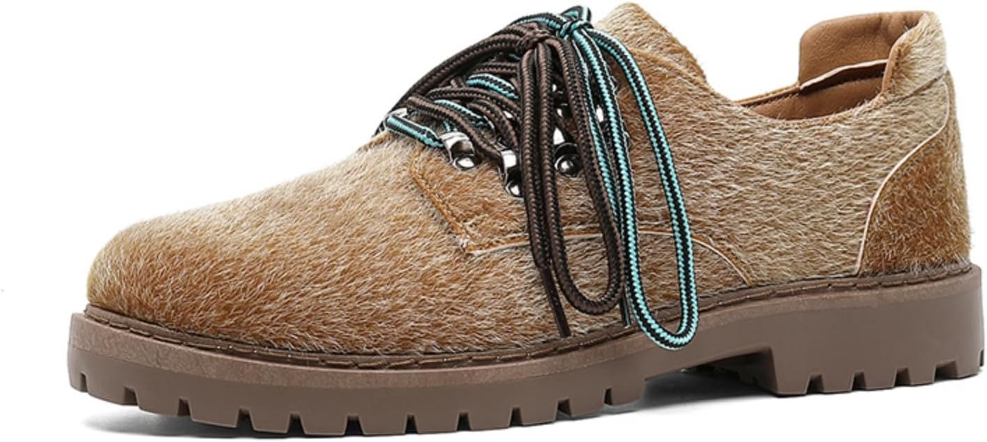 

Мужские модные ботинки с искусственным мехом, на шнуровке, с плюшем и кожей, комфортные кроссовки с двухцветными шнурками и толстой противоскользящей резиновой подошвой для повседневных прогулок Kelibasi, коричневый