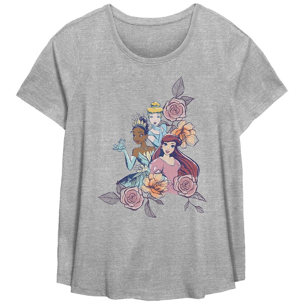 

Футболка Princesses Plus с цветочным мотивом Disney's Princesses с рисунком, цвет Heather Gray