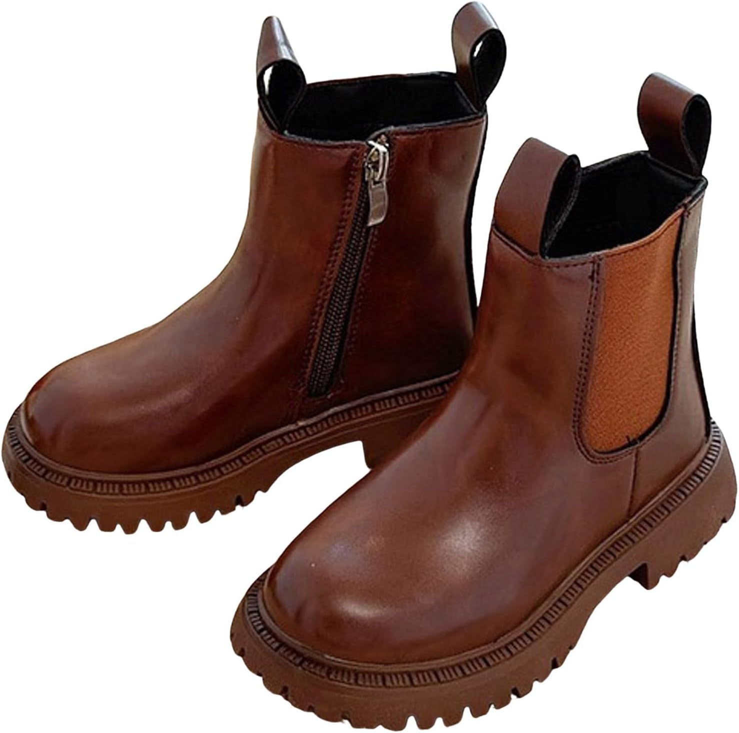 

Детские ботинки для девочек, удобные на липучке с толстой подошвой, для малышей и детей постарше, на низком каблуке, модные кожаные ботинки, зимние, нескользящие, водонепроницаемые, короткие с боковой молнией Generic, Brown