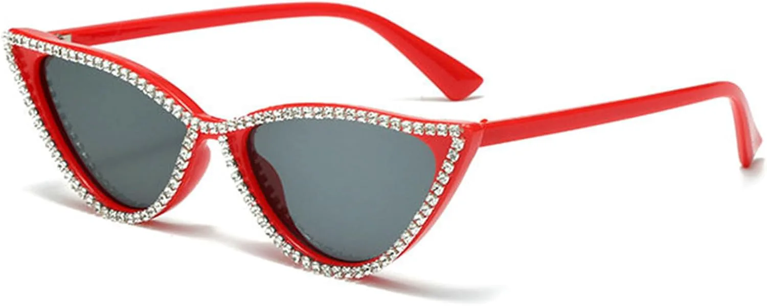 

Willochra Роскошные маленькие солнцезащитные очки «кошачий глаз» со стразами для женщин, модные, с бриллиантовым блеском, для вечеринок, хрустальные, UV400, Red