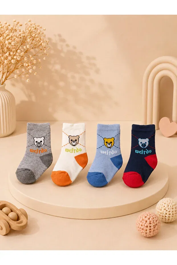 Детские носочки для новорожденных с принтом Towel baby socks 12-pack (teddy bear pattern) First Socks, Multicolor