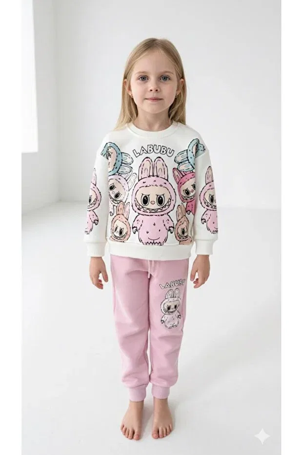 Детский комплект для девочек с принтом Labubu Printed Paty Kids, Pink
