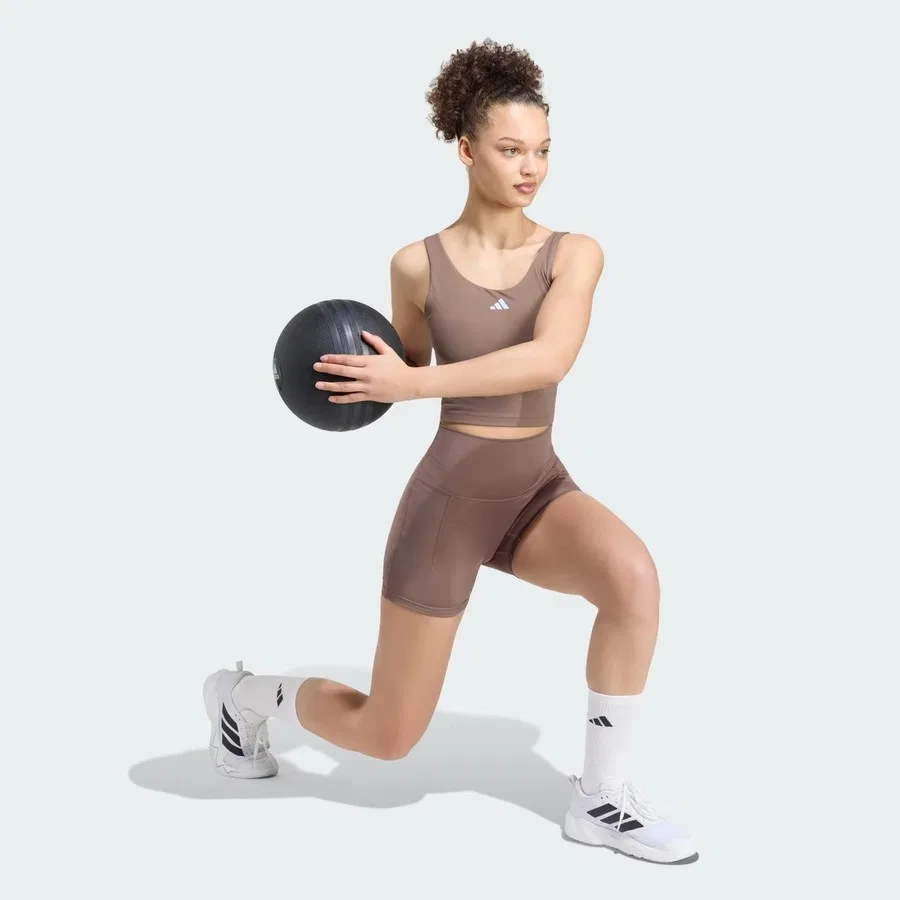 Женские леггинсы с высоким поясом 3 Stripes Studio All Me Booty adidas, Коричневый — фото 3
