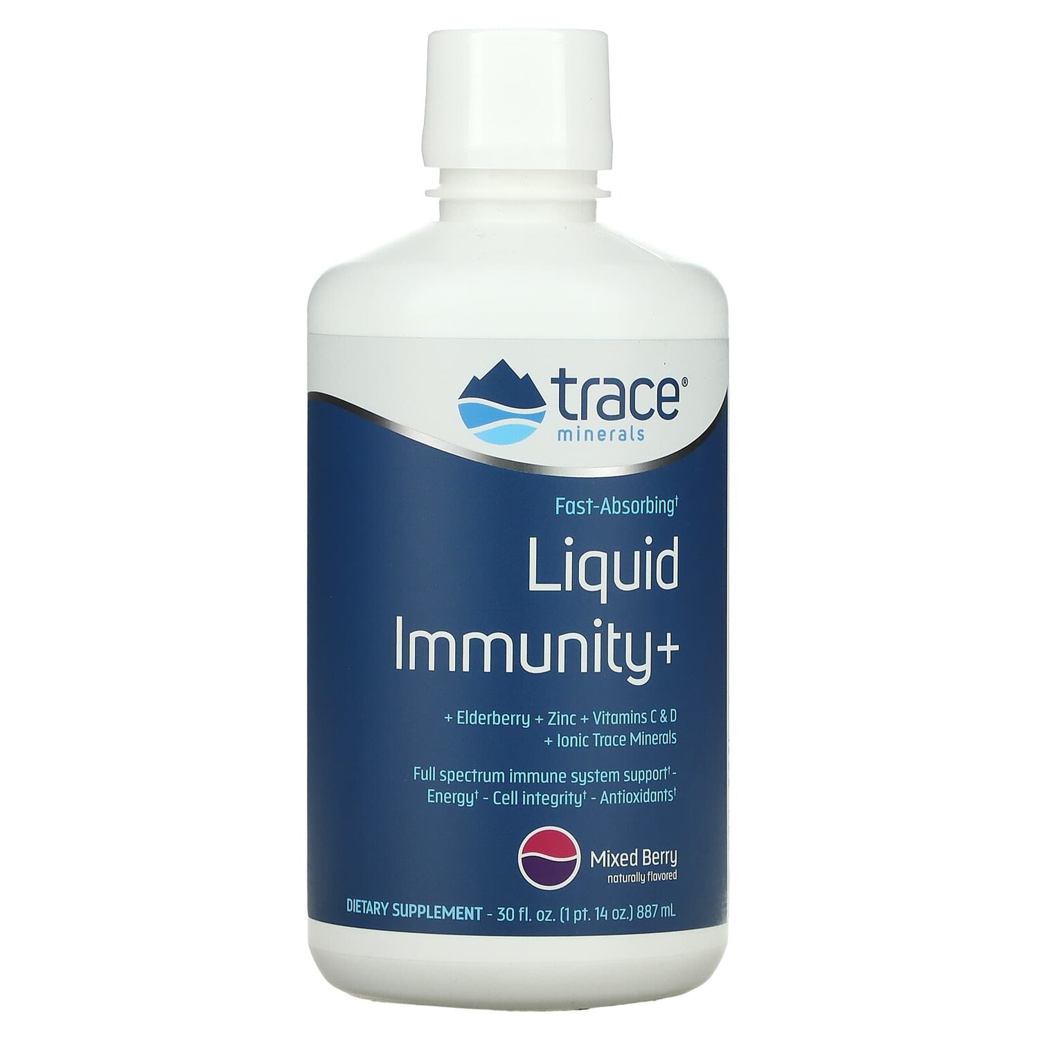 

Быстро Впитывающаяся Жидкость Trace Minerals Immunity +, ягодное ассорти, 887 мл