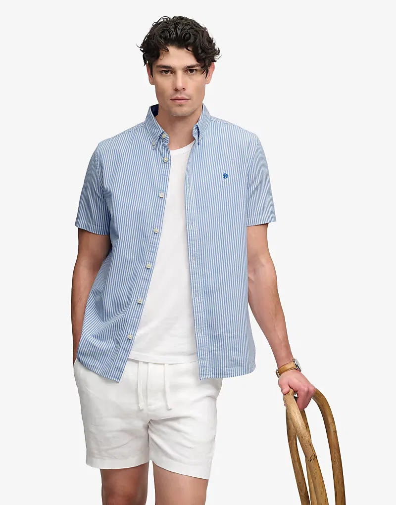 Рубашка Superdry Preppy Oxford с коротким рукавом, небесно-голубая в полоску — фото 4