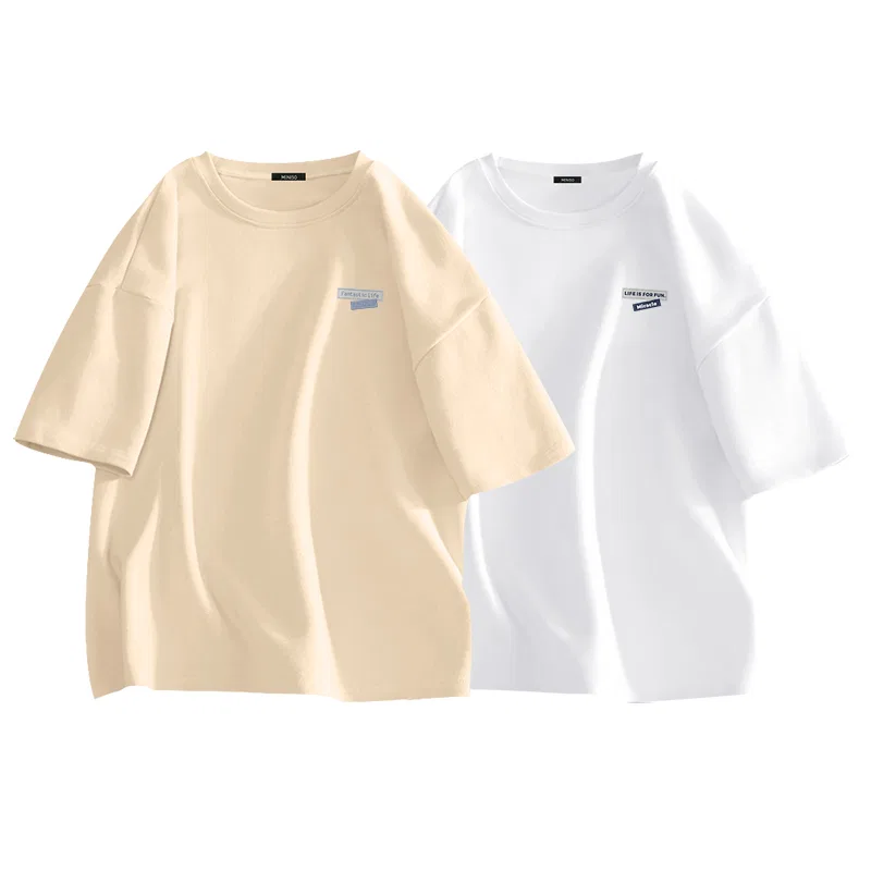 Детская футболка с круглым вырезом MINISO, 2 Pack Khaki (M Blue Lifestyle Chest Logo)+White (B Blue Gray Label Chest Logo)
