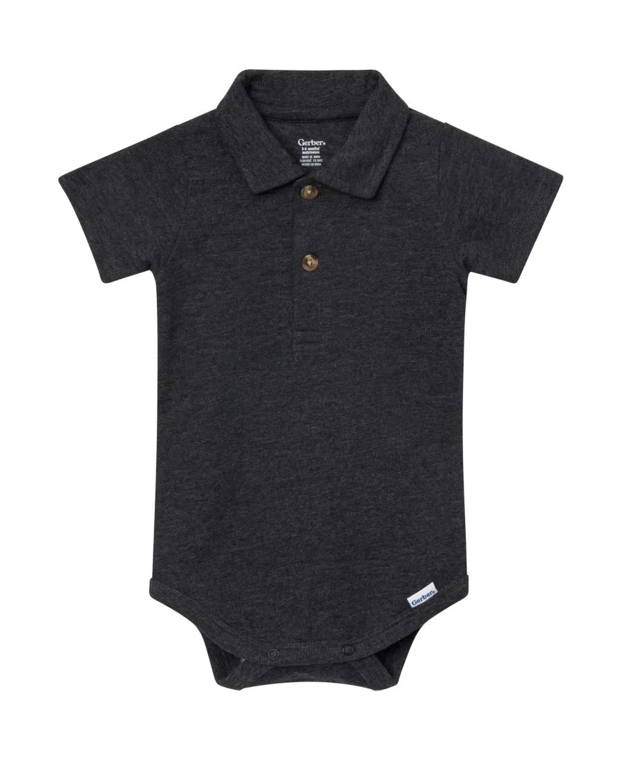 Поло-боди с коротким рукавом, с застежкой на кнопках Gerber, Black