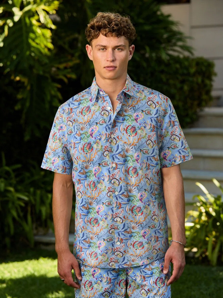 Рубашка Next Regular fit Button Up Shirt 'Signature' в синем и светло-синем цветах — фото 2