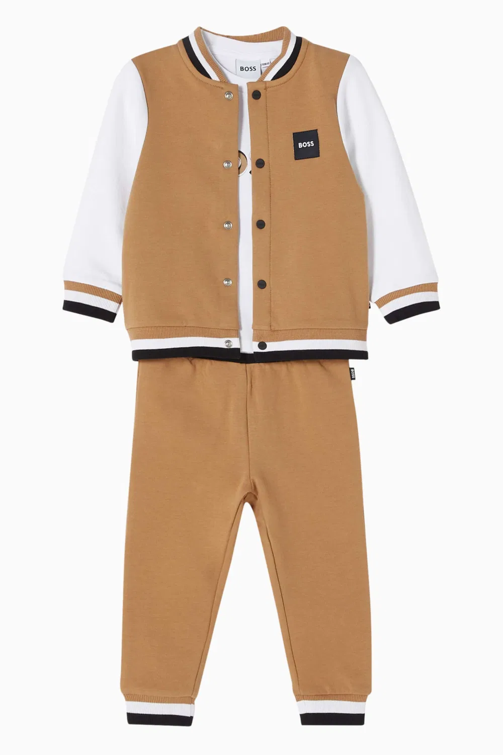 Комплект спортивный с логотипом в подарок из хлопка BOSS Kidswear, коричневый — фото 2