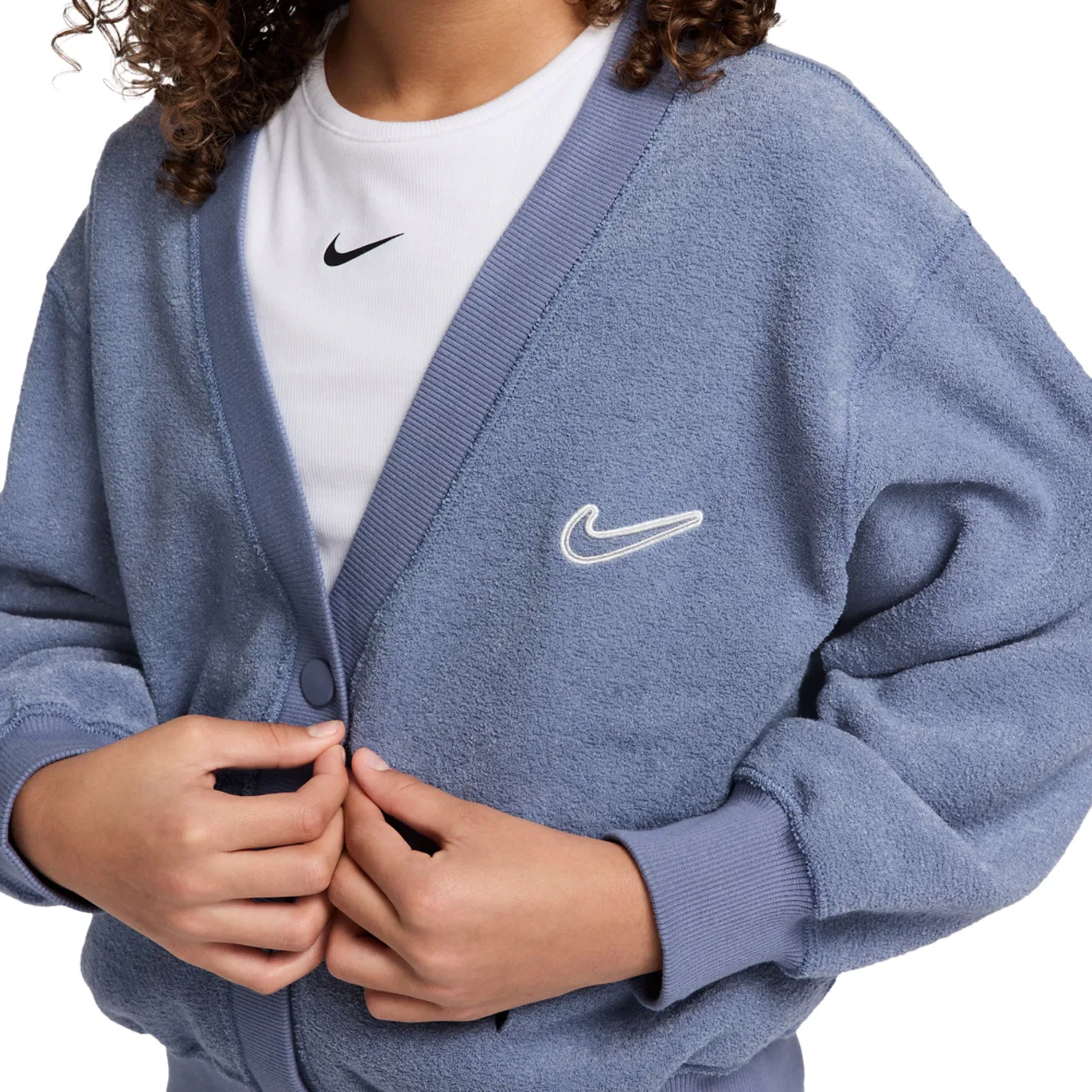 Длинный свитер для девочек NSW Fleece Nike, цвет World Indigo/White — фото 3