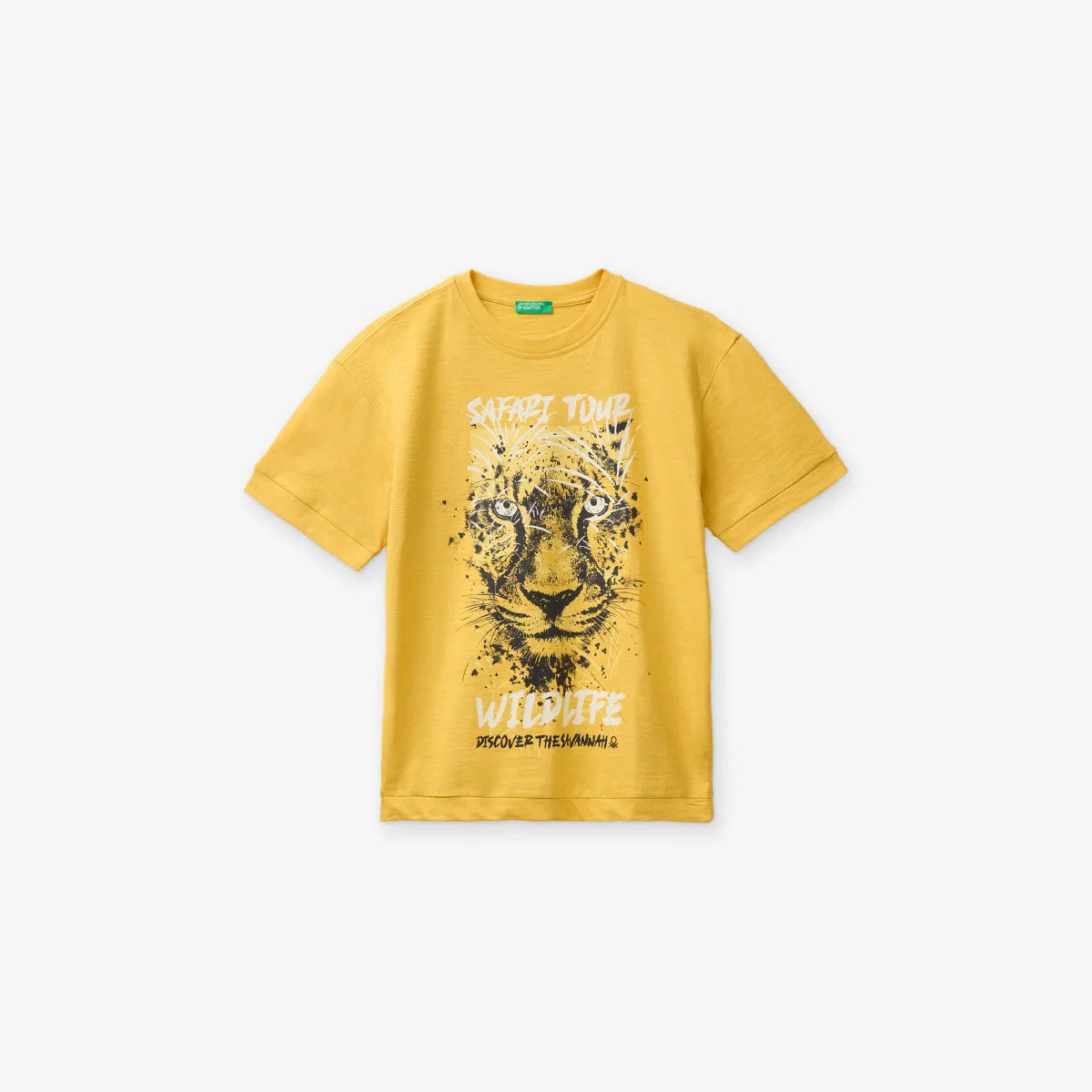 Хлопковая футболка с коротким рукавом и графическим принтом, размер 6-13 лет Benetton, желтый