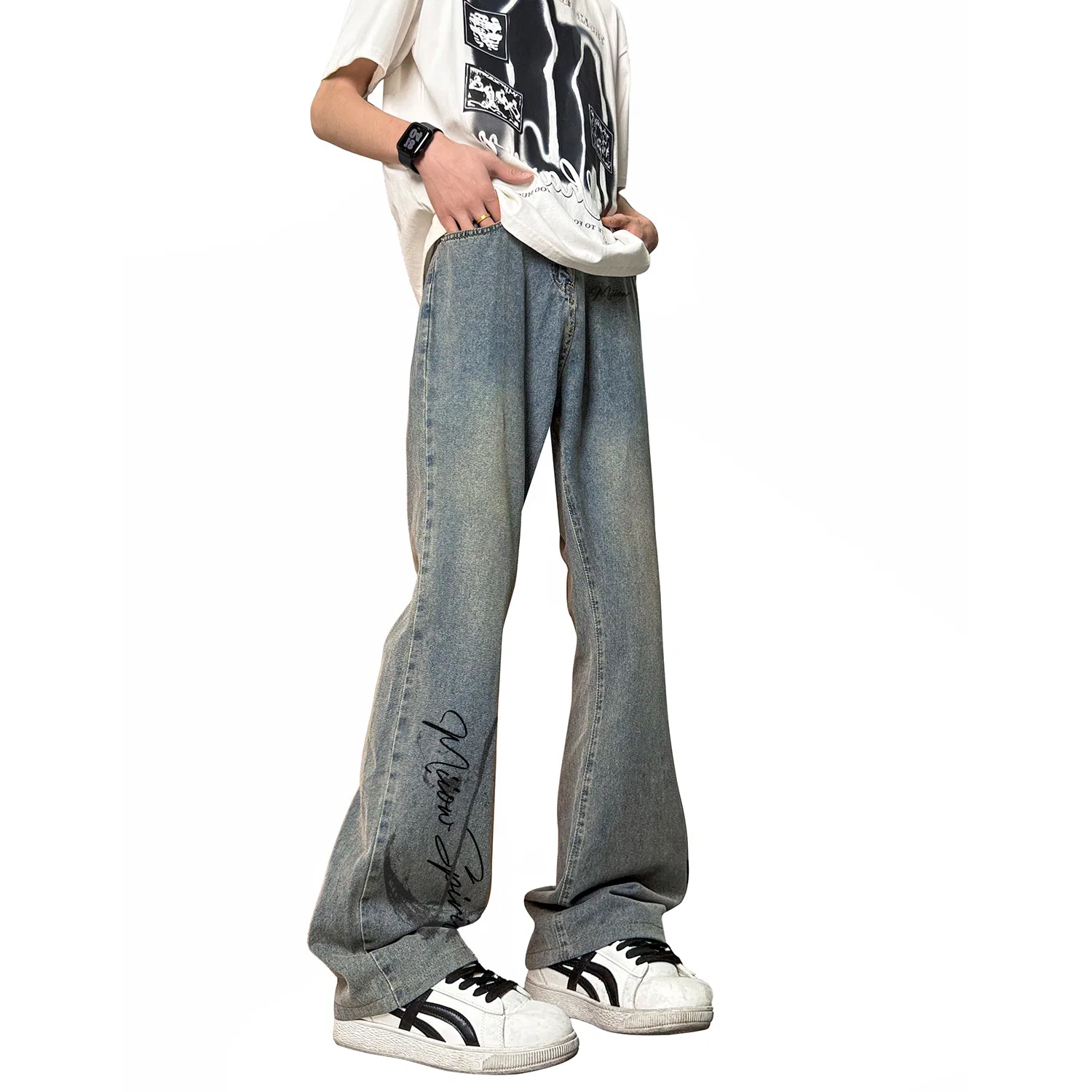 Детские джинсы скинни-флер с заниженной талией Vintage Blue Bootcut Height Increasing and Slimming MIIOW — фото 4