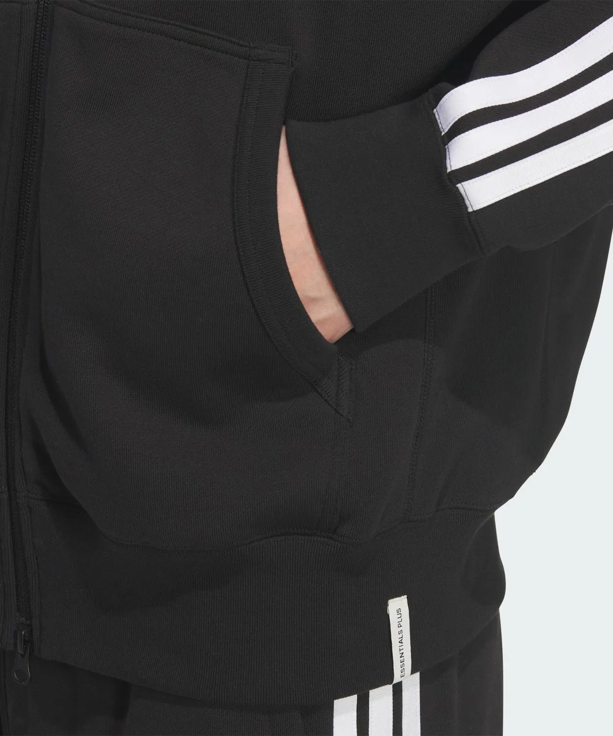 Мужской худи с длинным рукавоми капюшоном Essentials Plus Three Stripes French Terry Full Zip Adidas, Black — фото 4