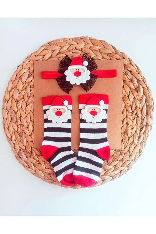 Детский комплект носков и повязки с принтом Santa Claus Felted Striped Knee Socks and Headband Set Panowill Design, Striped
