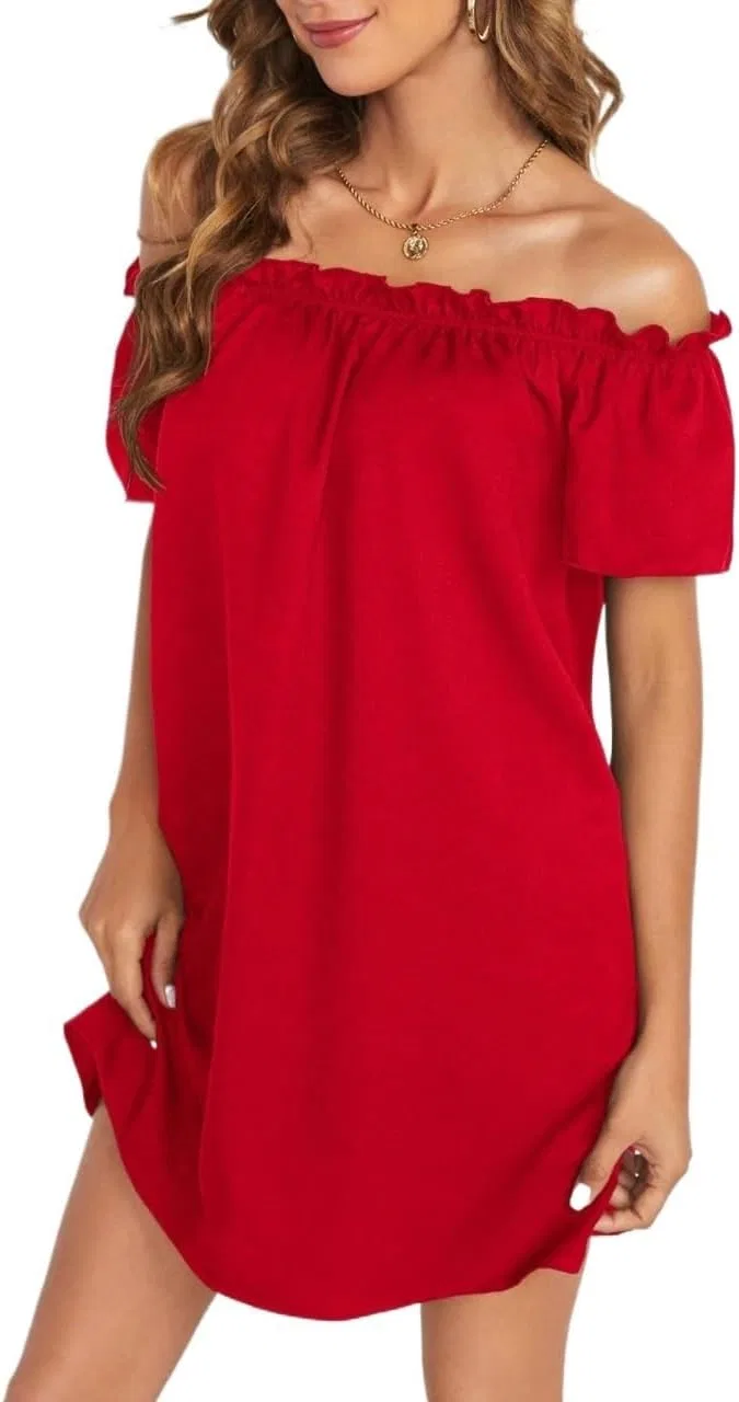 Женская повседневная туника с воланами Off Shoulder, Red