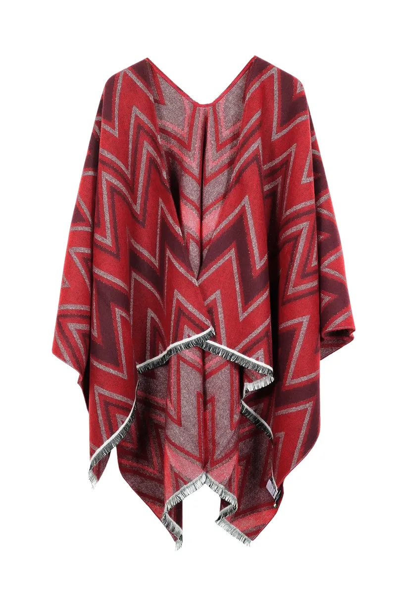 

Шарф COLLEZIONE ALESSANDRO XXL "Marcia", пончо с зигзагообразным узором, красный
