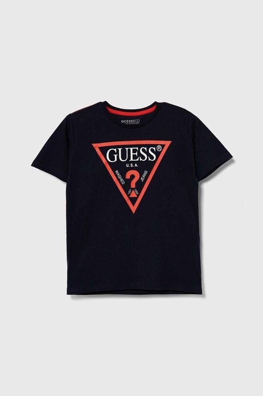 

Детская хлопковая футболка Guess, темно-синий