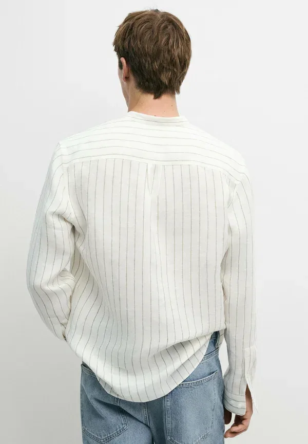 Рубашка льняная полосатая Shirt Massimo Dutti, Sand, песочный — фото 3