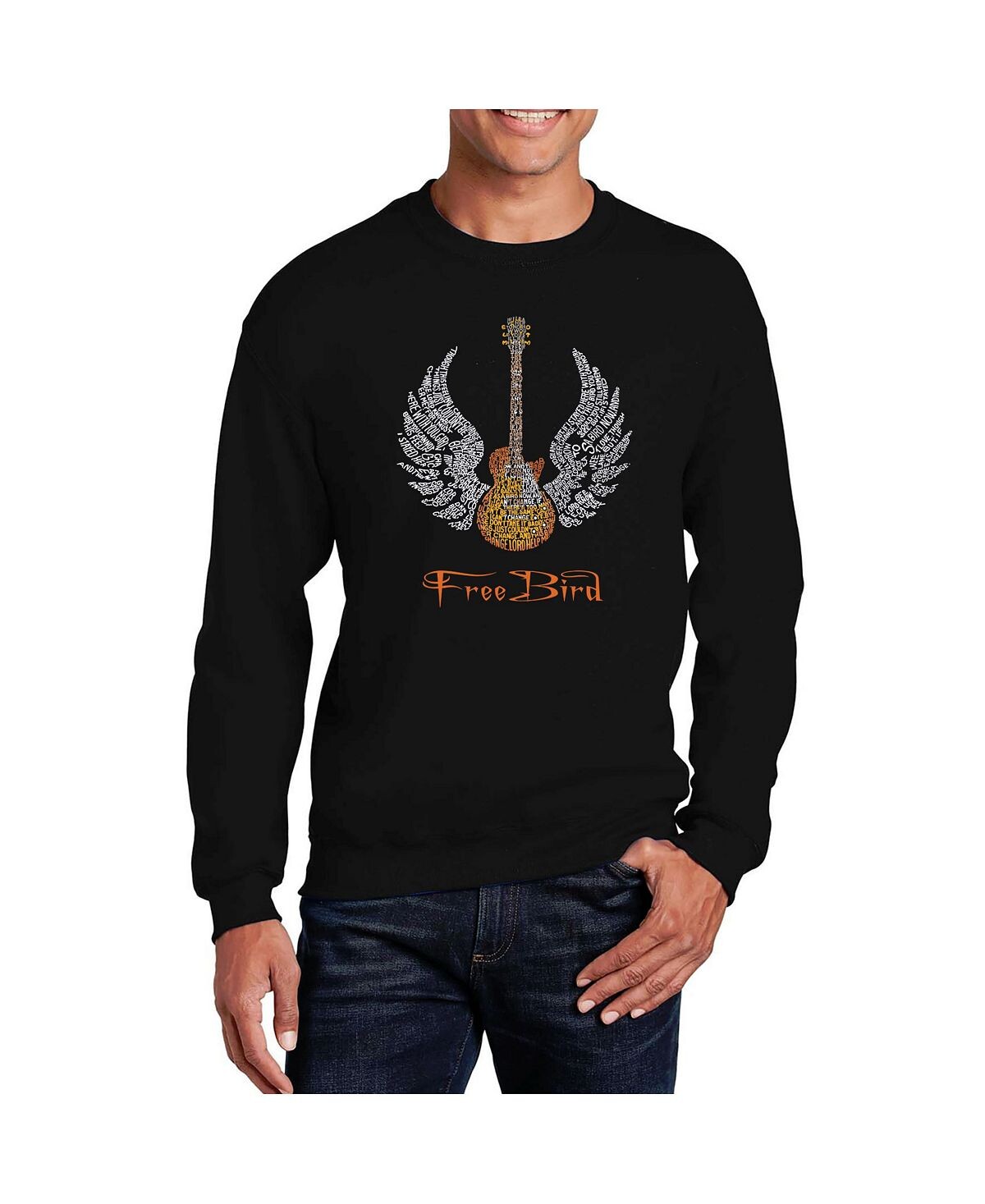 

Мужская толстовка с круглым вырезом word art lyrics to freebird LA Pop Art, черный