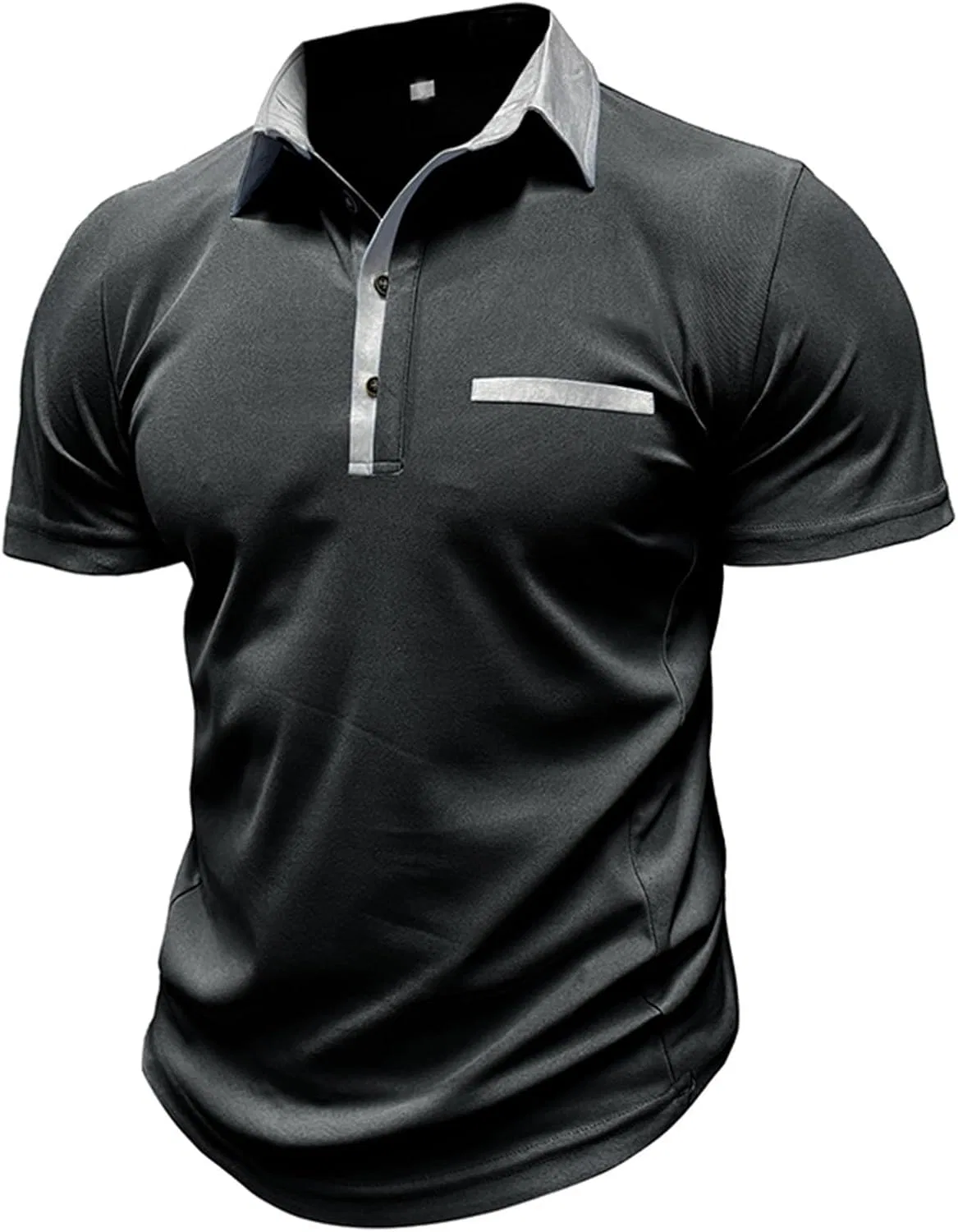 Мужская футболка с воротником на пуговицах Slim Fit, Black — фото 2