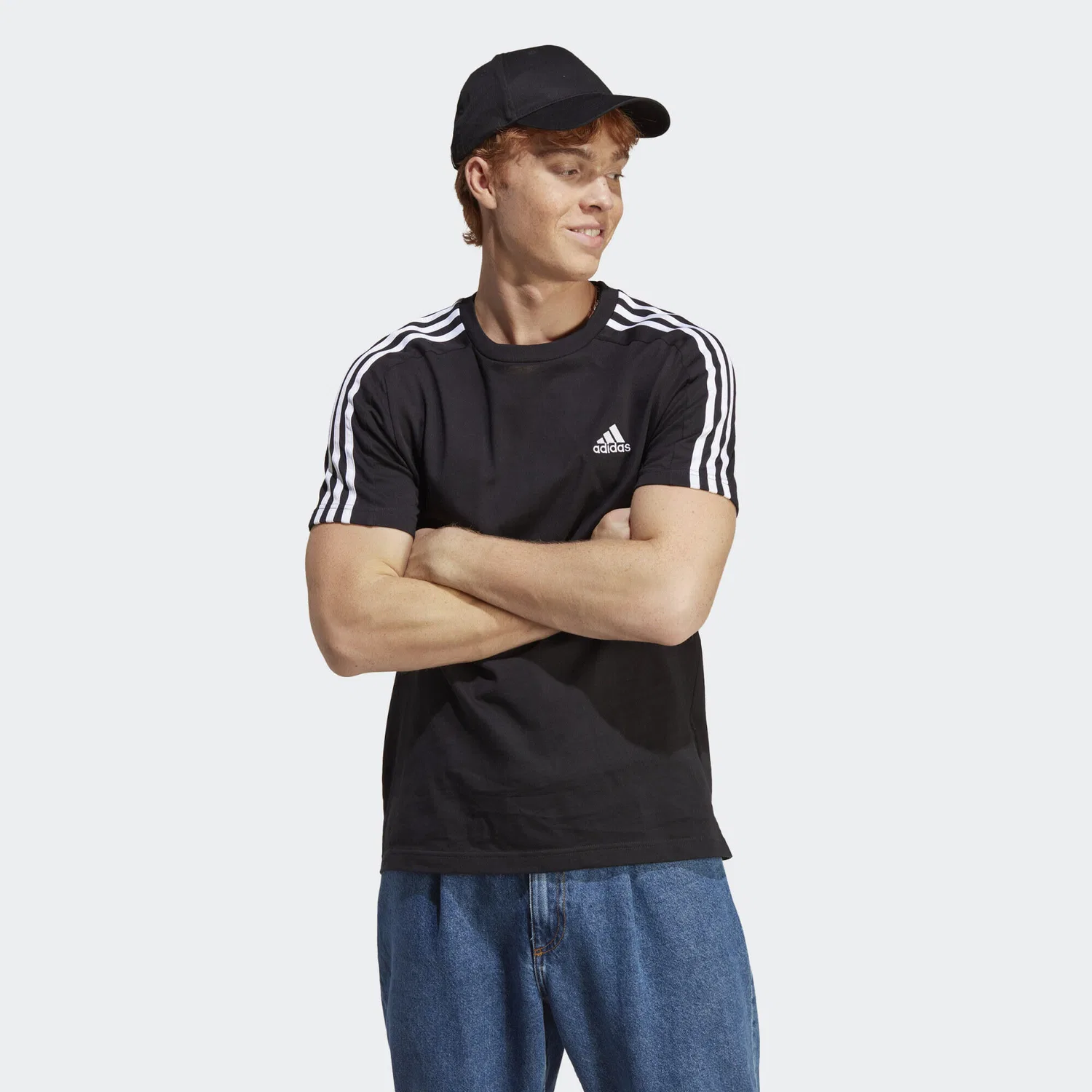 Мужская футболка с длинным рукавом Essentials Single Jersey 3-Streifen Adidas, Schwarz Weiss
