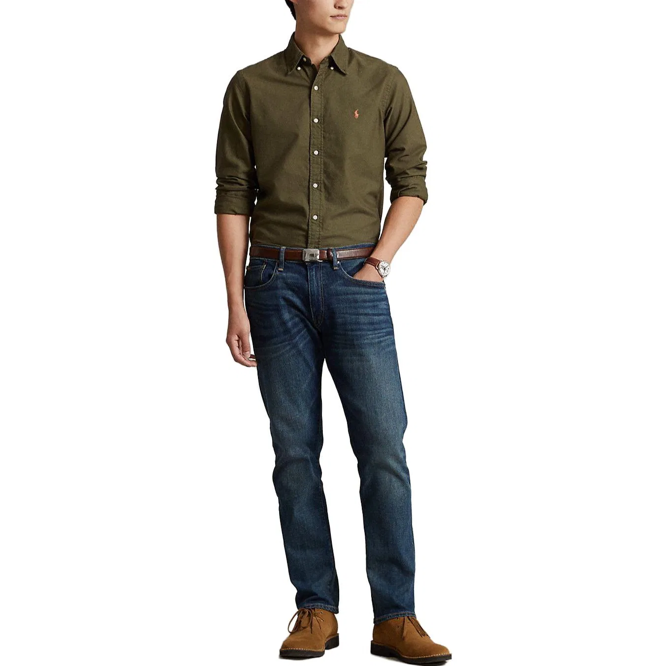 Рубашка мужская, повседневная, модель SS23, Polo Ralph Lauren, Olive Green — фото 3