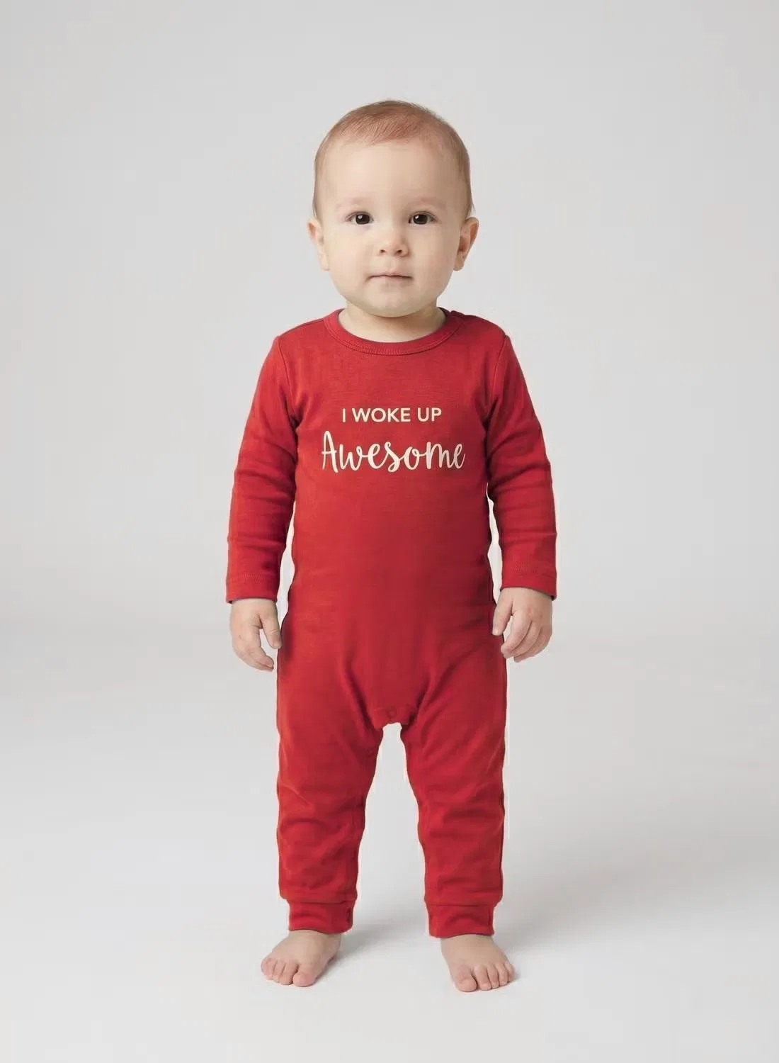 Боди-комбинезон с принтом Baby i woke up awesome Babyqlo, красный — фото 2