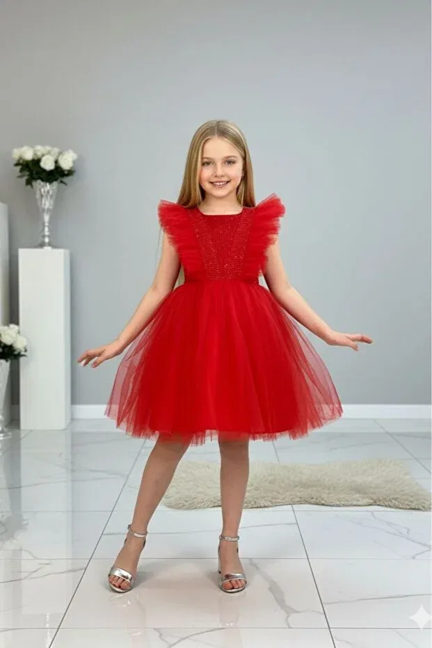 Детское платье для девочек с блестками Abiyekids, Red